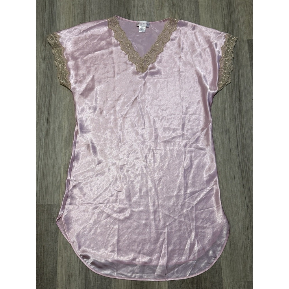 Vintage Shadowline Pink Women's Medium Negligee Nightgown Nylon Lace